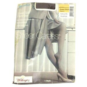 JCPenney Sheer Caress Pantyhose Taupe Queen Short Sandalfoot Vintage 80s USA